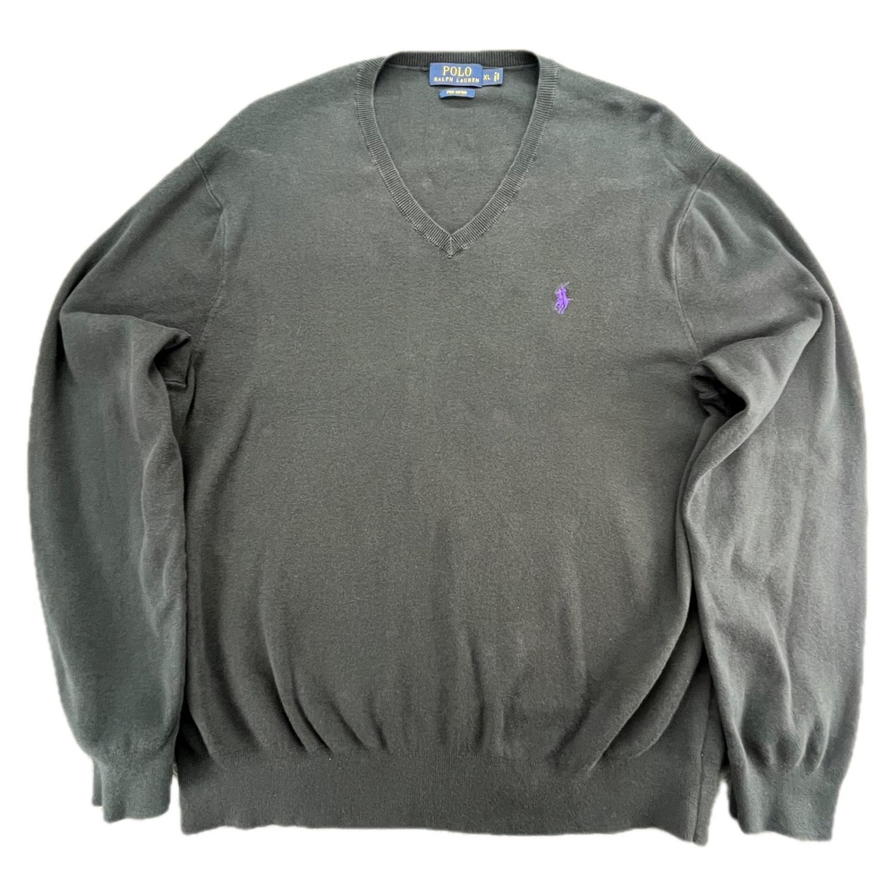 Polo Ralph Lauren Mens V Neck Sweater Pima Cotton Purple Pony Logo XL